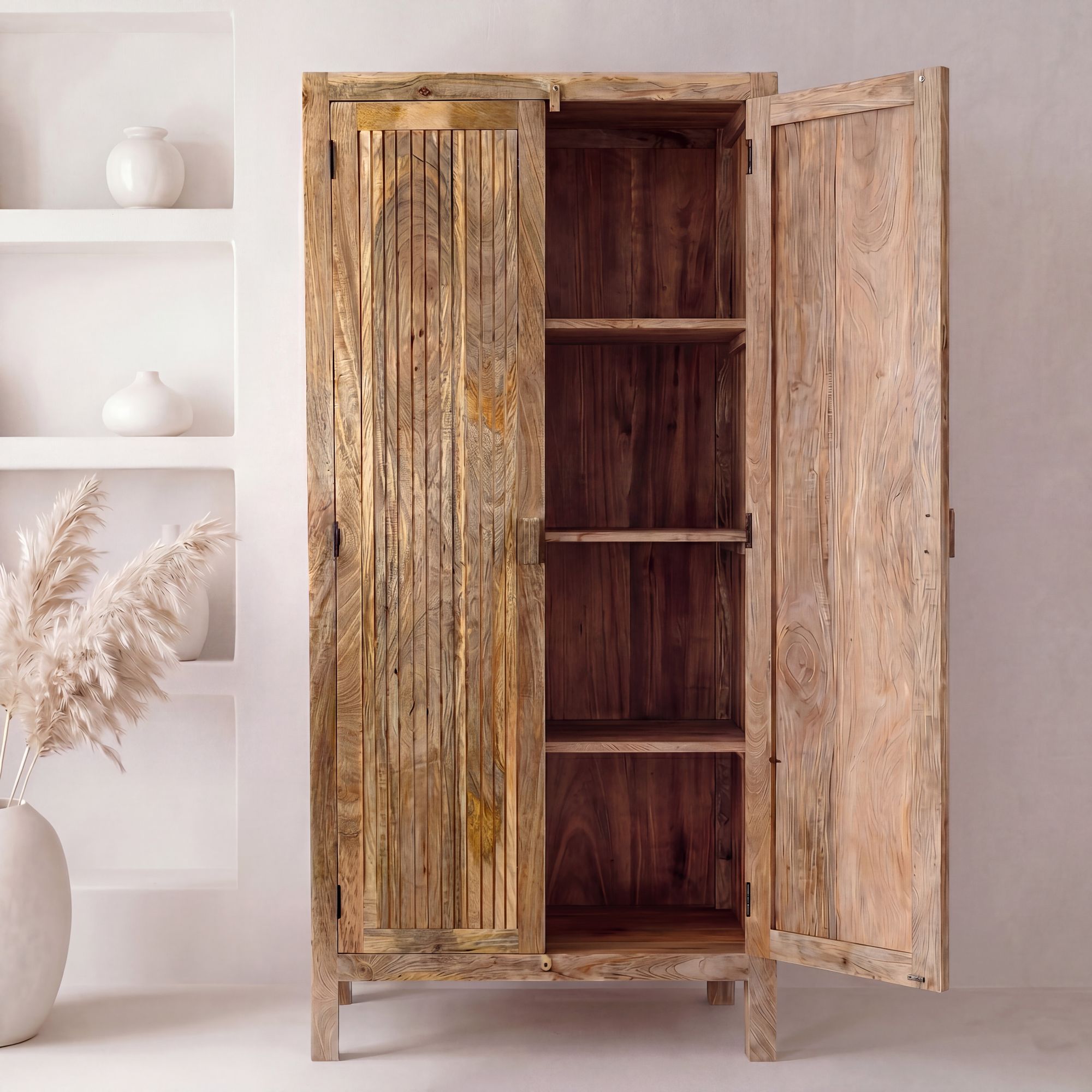 Schrank Mango Massivholz 187cm Massivholzschrank Kleiderschrank Mehrzweckschrank – Ansicht 1