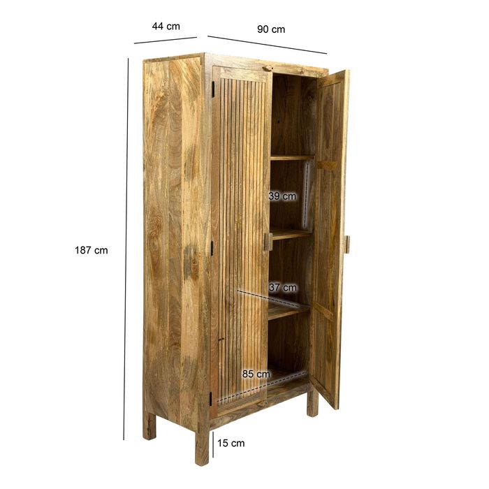 Schrank Mango Massivholz 187cm Massivholzschrank Kleiderschrank Mehrzweckschrank – Maßzeichnung