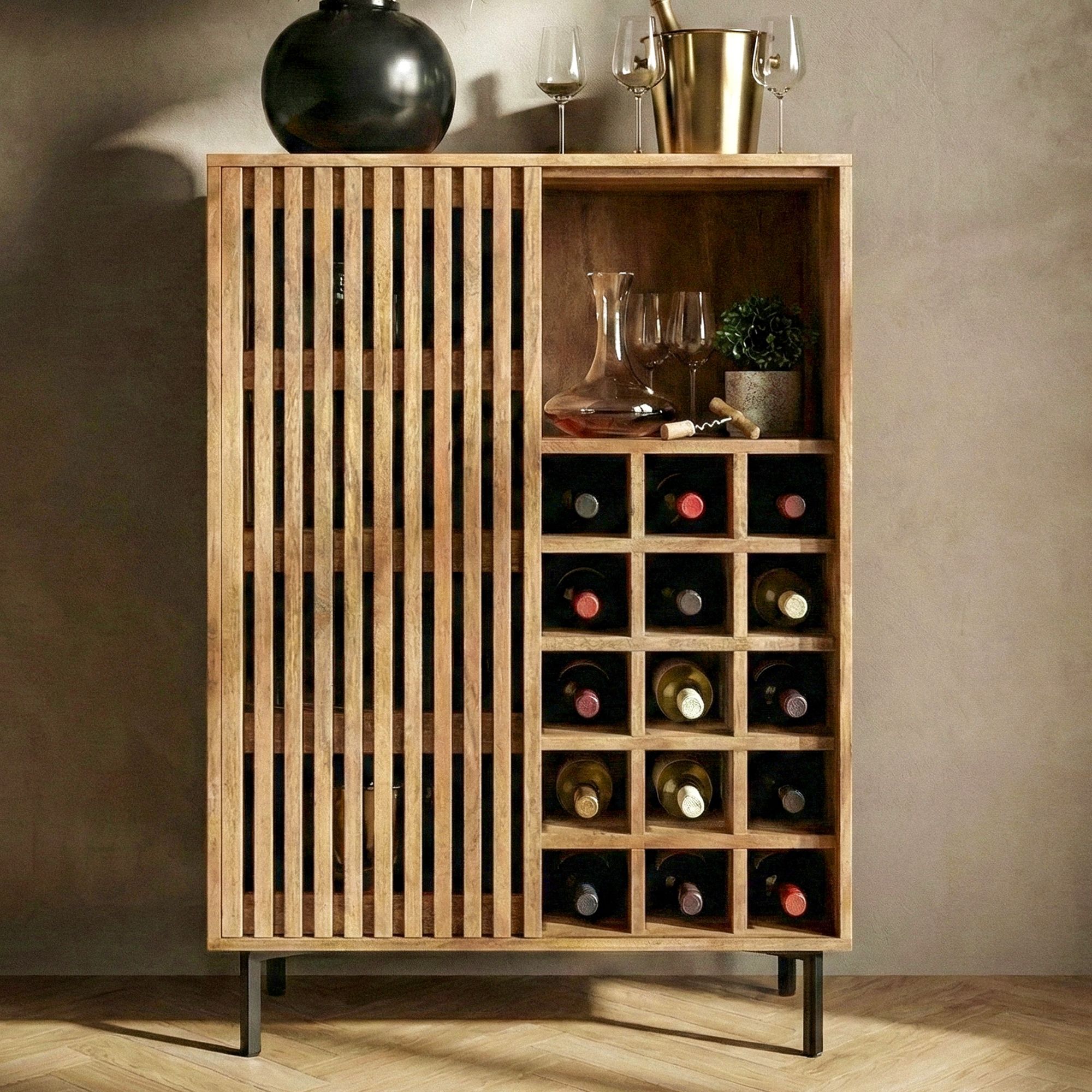 Hausbar Mango Massivholz 123cm Barschrank Spirituosenschrank Weinschrank Weinbar – Ansicht 1