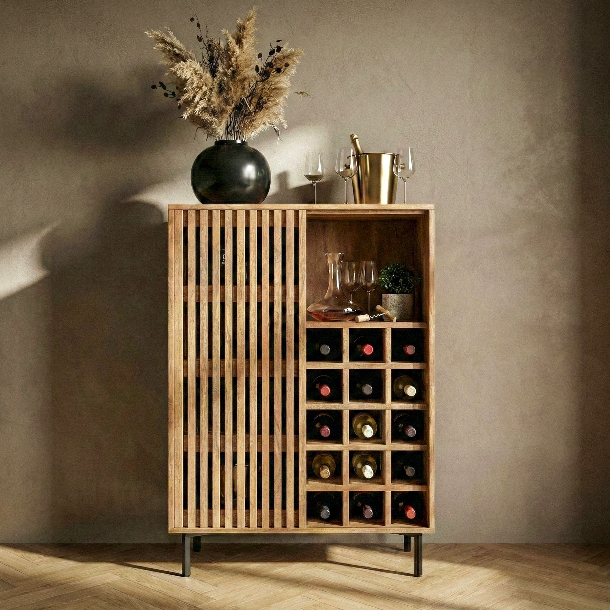 Hausbar Mango Massivholz 123cm Barschrank Spirituosenschrank Weinschrank Weinbar – Ansicht 2