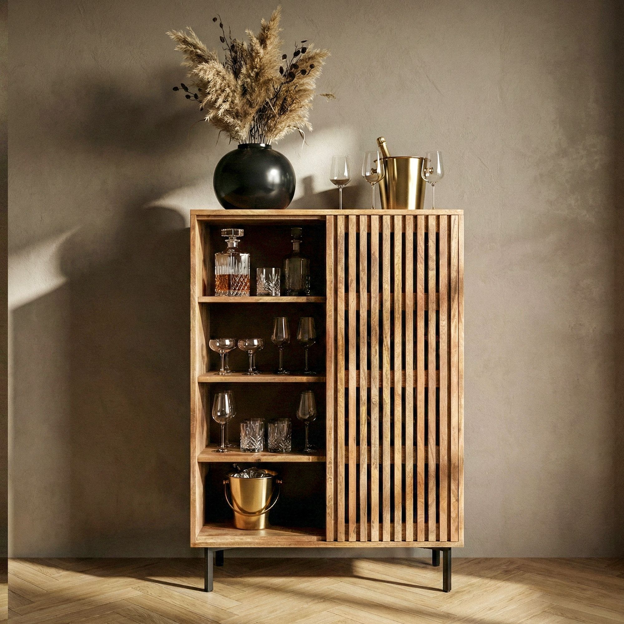 Hausbar Mango Massivholz 123cm Barschrank Spirituosenschrank Weinschrank Weinbar – Ansicht 4