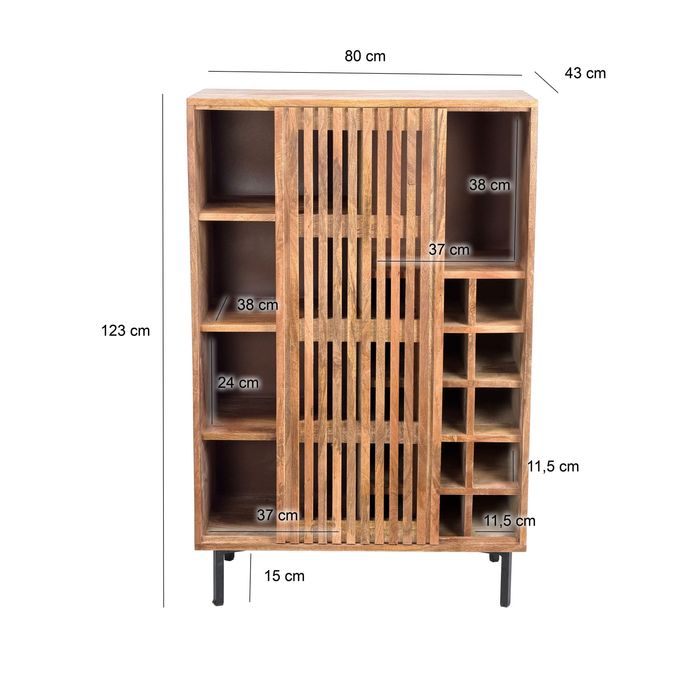 Hausbar Mango Massivholz 123cm Barschrank Spirituosenschrank Weinschrank Weinbar – Maßzeichnung