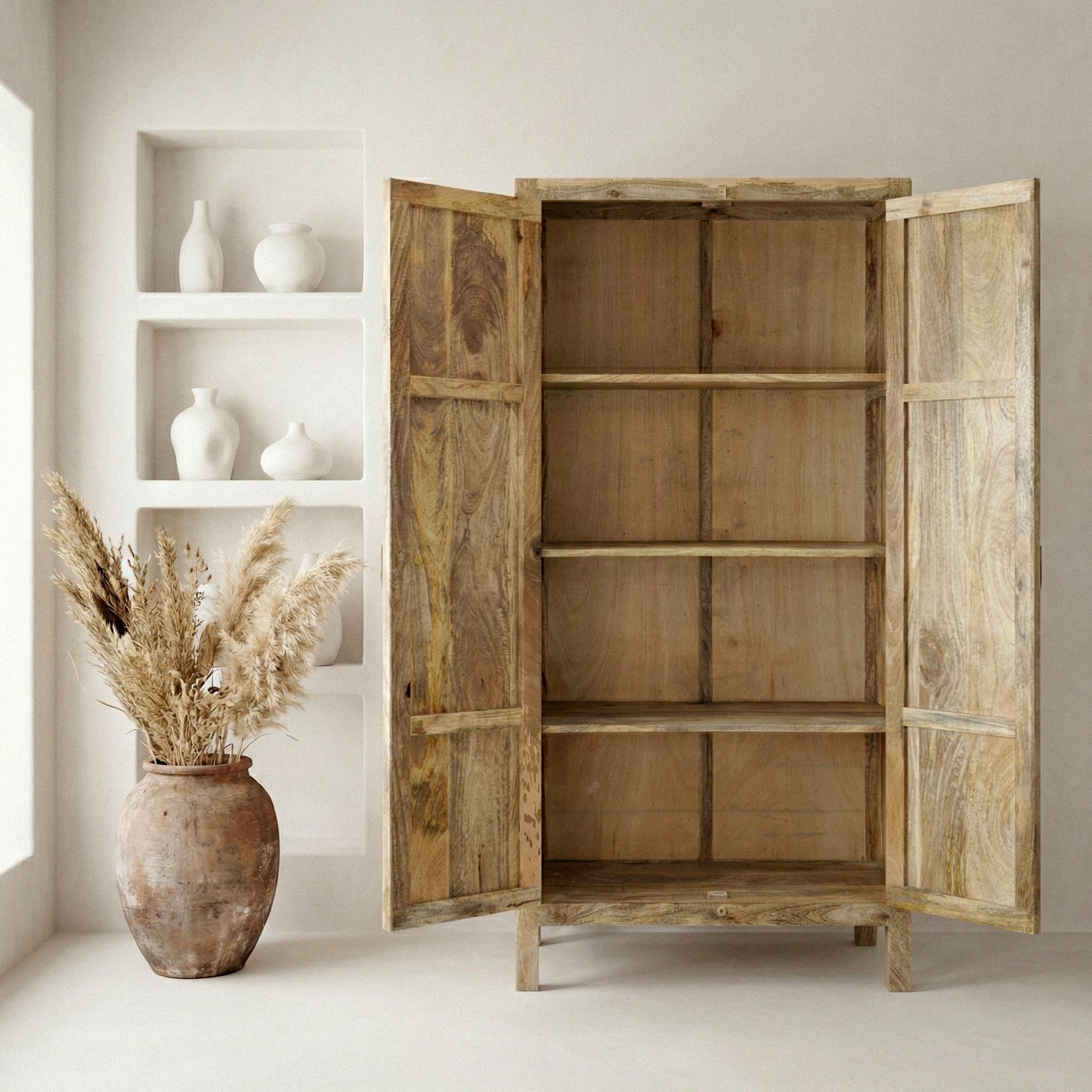 Schrank Mango Massivholz 180cm Massivholzschrank Kleiderschrank Mehrzweckschrank – Ansicht 4