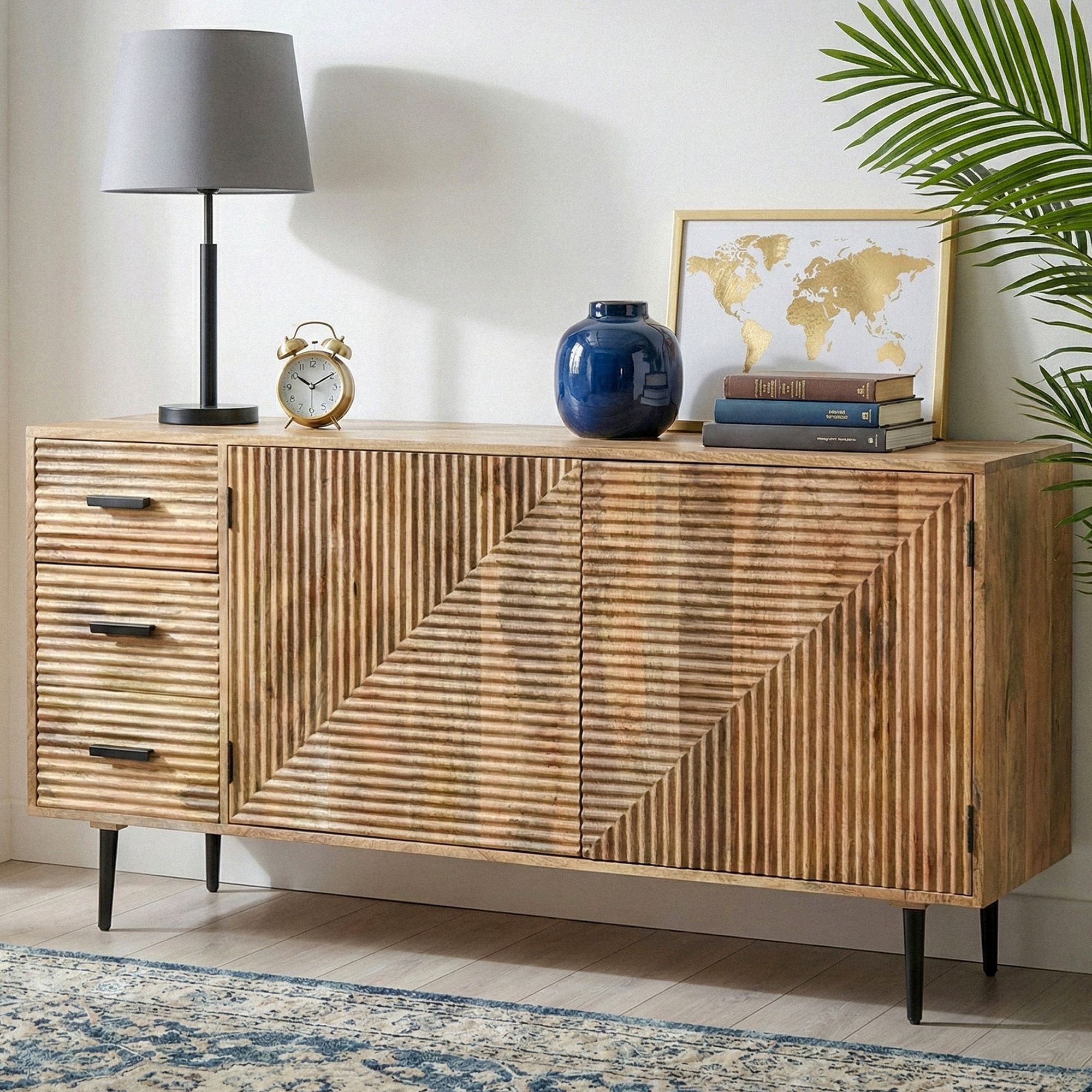 Sideboard Massivholz 160cm Kommode Anrichte Standschrank mit Türen Schubladen – Ansicht 1