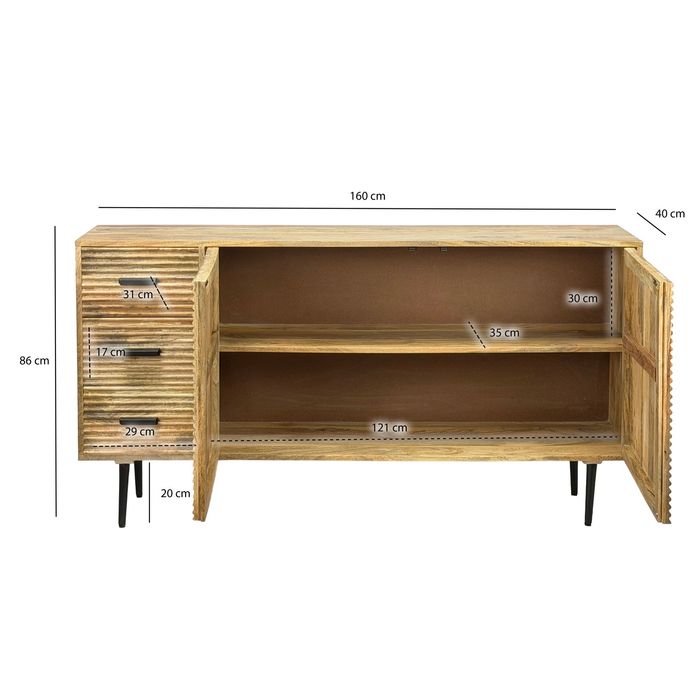 Sideboard Massivholz 160cm Kommode Anrichte Standschrank mit Türen Schubladen – Maßzeichnung