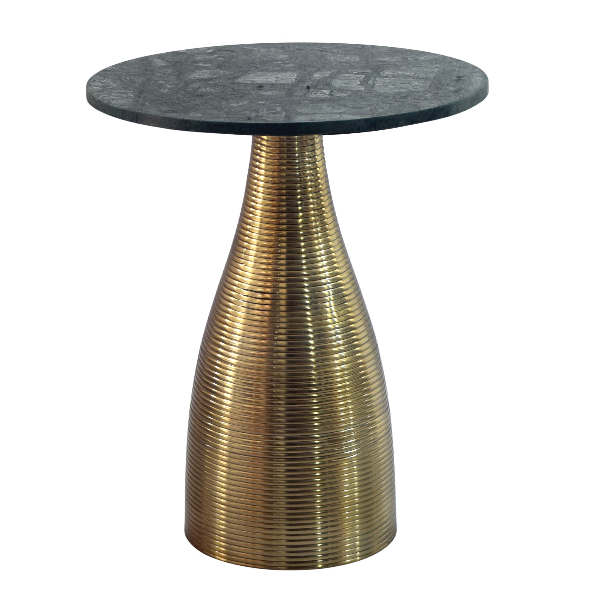 FineBuy Beistelltisch Rund 40cm Gold mit Massiver Marmorplatte - Wohnzimmertisch Naturstein Anstelltisch - Sofatisch Design Metall Couchtisch - Wohnzimmer Tisch Modern Handmade