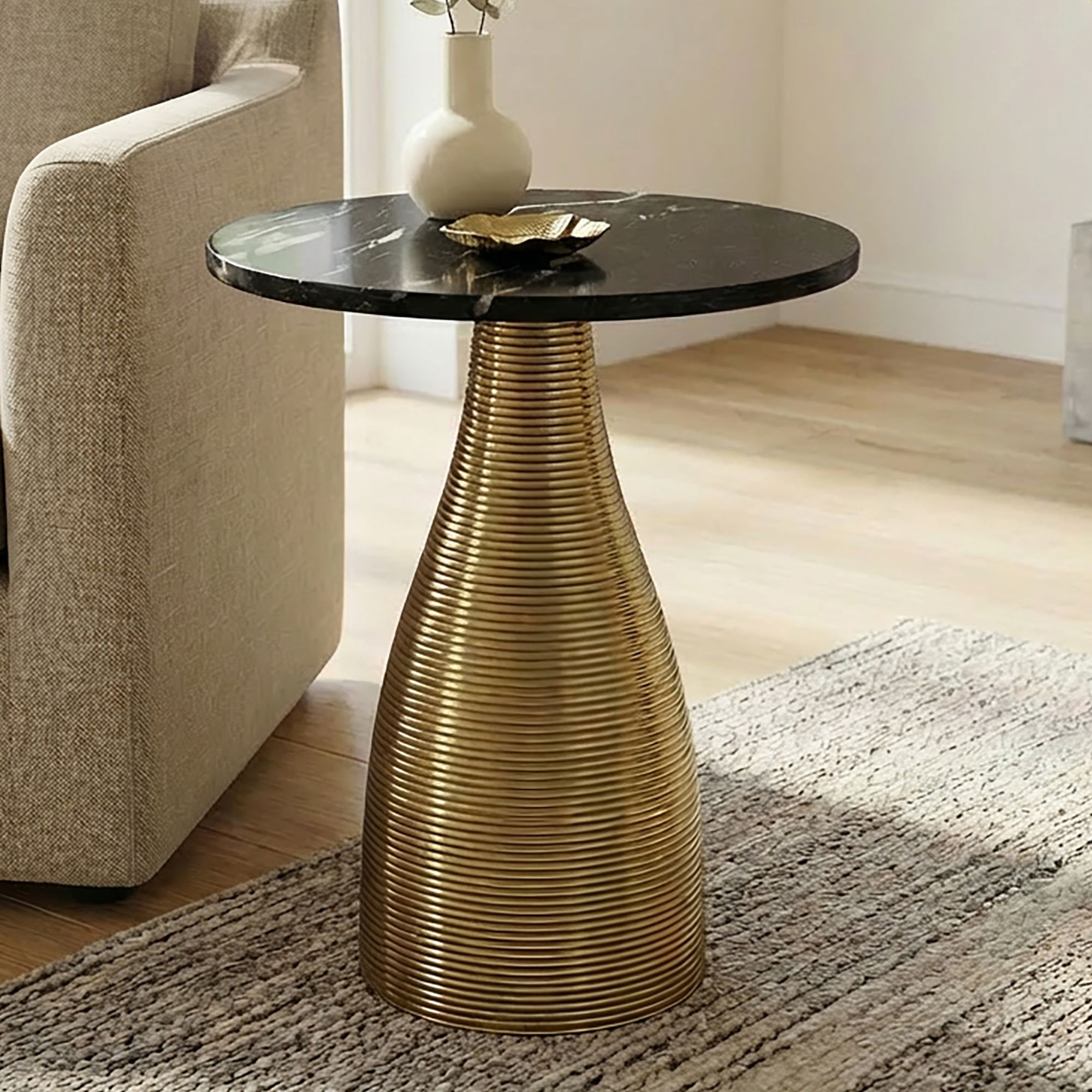 Beistelltisch 40 cm Alu Metall Couchtisch Wohnzimmertisch Marmor Platte Rund – Ansicht 1