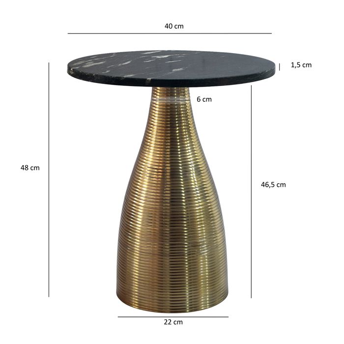 Beistelltisch 40 cm Alu Metall Couchtisch Wohnzimmertisch Marmor Platte Rund – Maßzeichnung