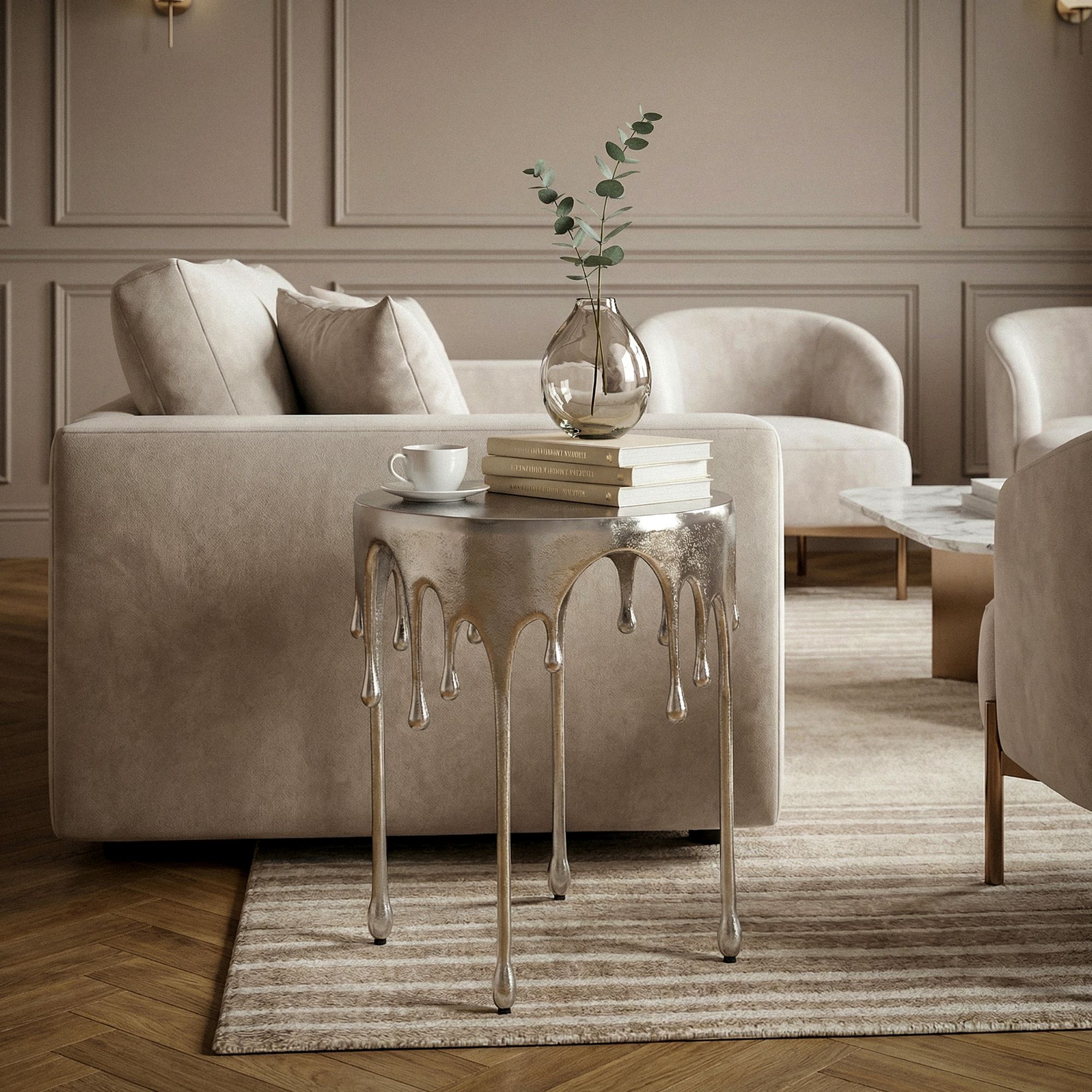 Beistelltisch 43cm Alu Anstelltisch Tropfen Wohnzimmertisch Couchtisch Rund – Ansicht 2
