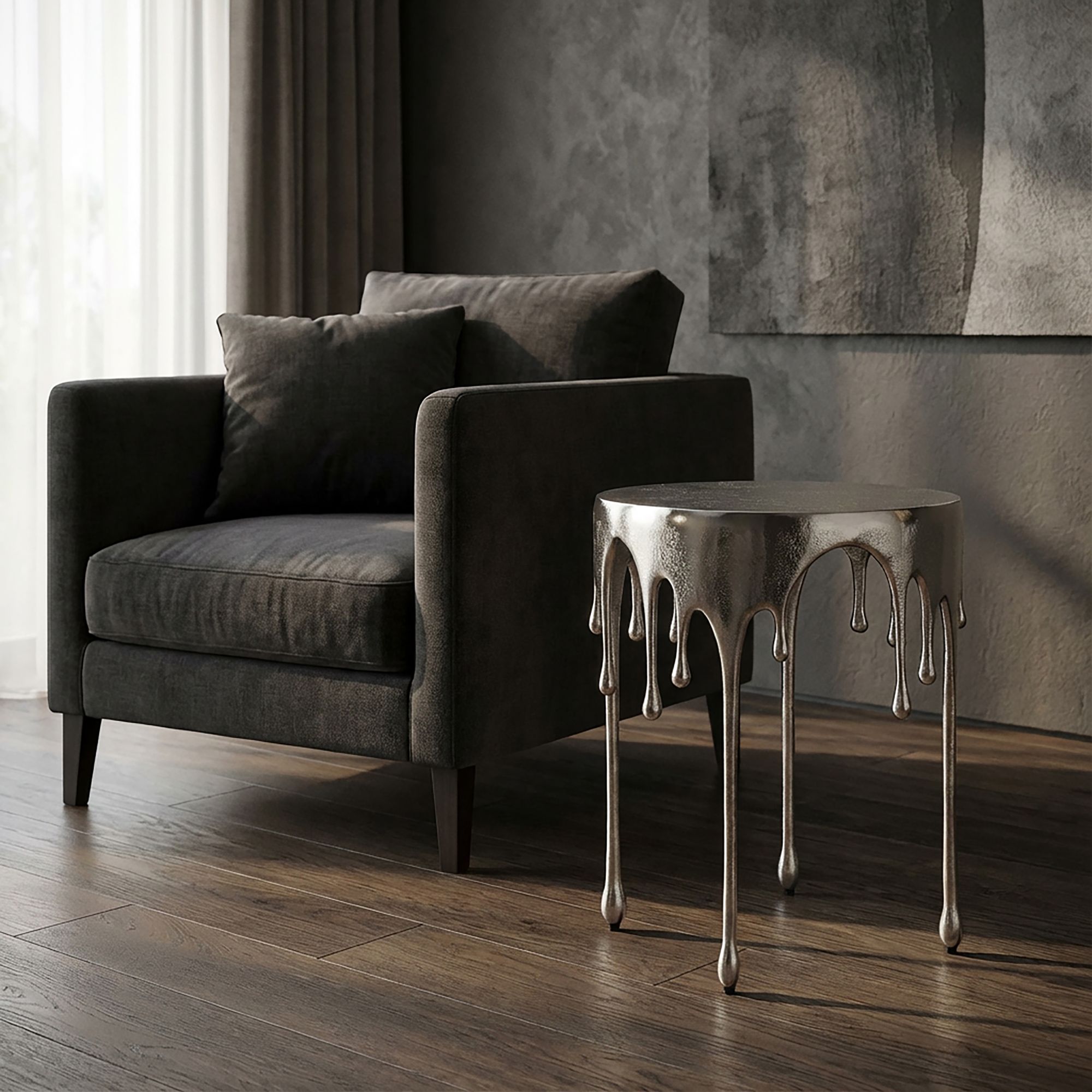 Beistelltisch 43cm Alu Anstelltisch Tropfen Wohnzimmertisch Couchtisch Rund – Ansicht 4