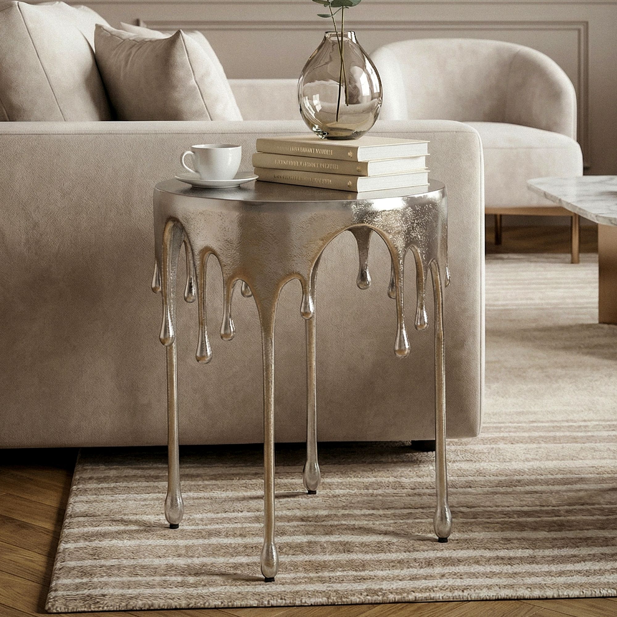 Beistelltisch 43cm Alu Anstelltisch Tropfen Wohnzimmertisch Couchtisch Rund – Ansicht 1