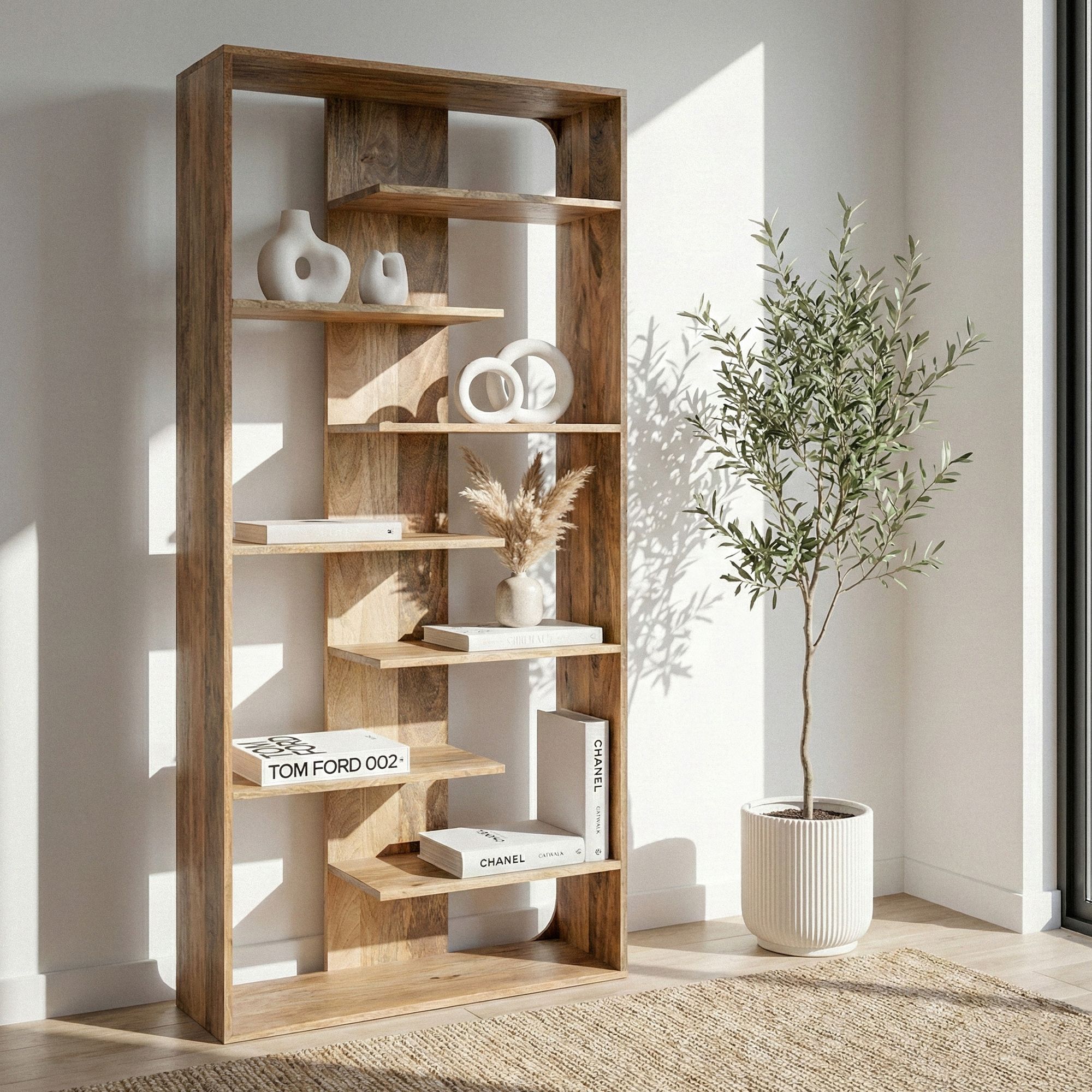 Bücherregal Massivholz Stauraumregal 200cm Wohnregal modern hoch Standregal – Ansicht 2