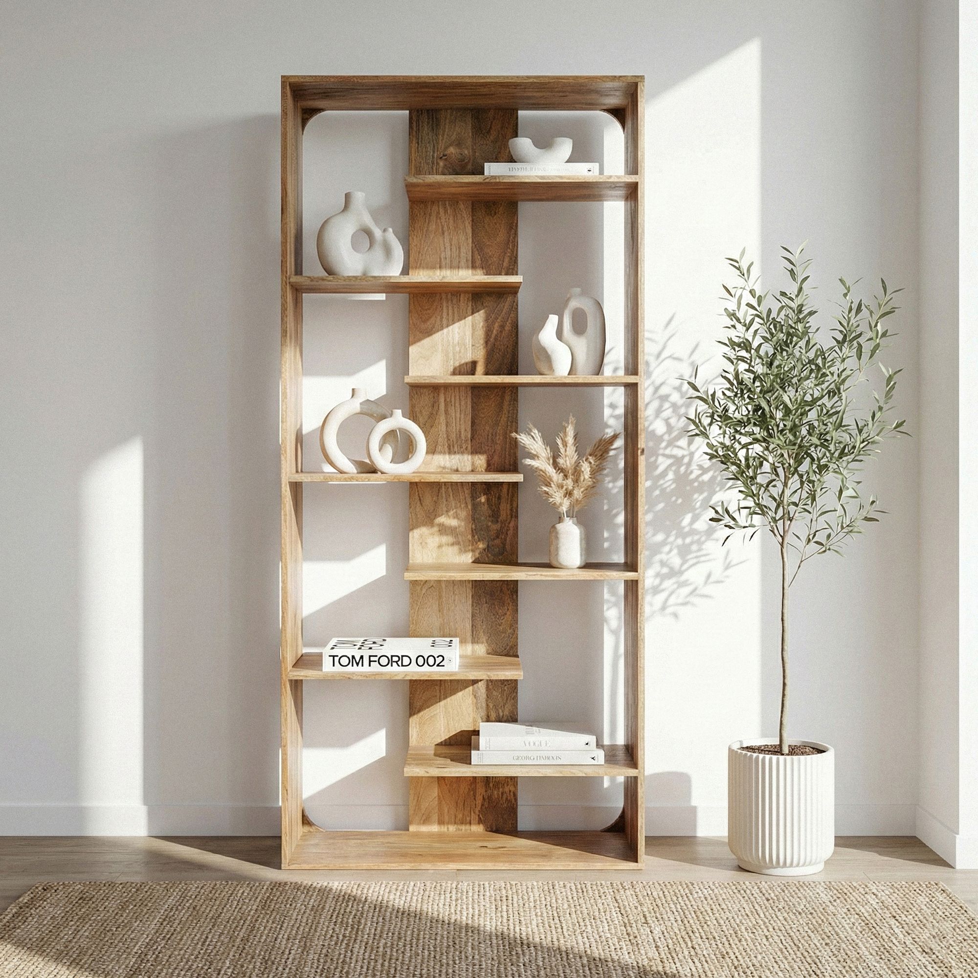 Bücherregal Massivholz Stauraumregal 200cm Wohnregal modern hoch Standregal – Ansicht 4