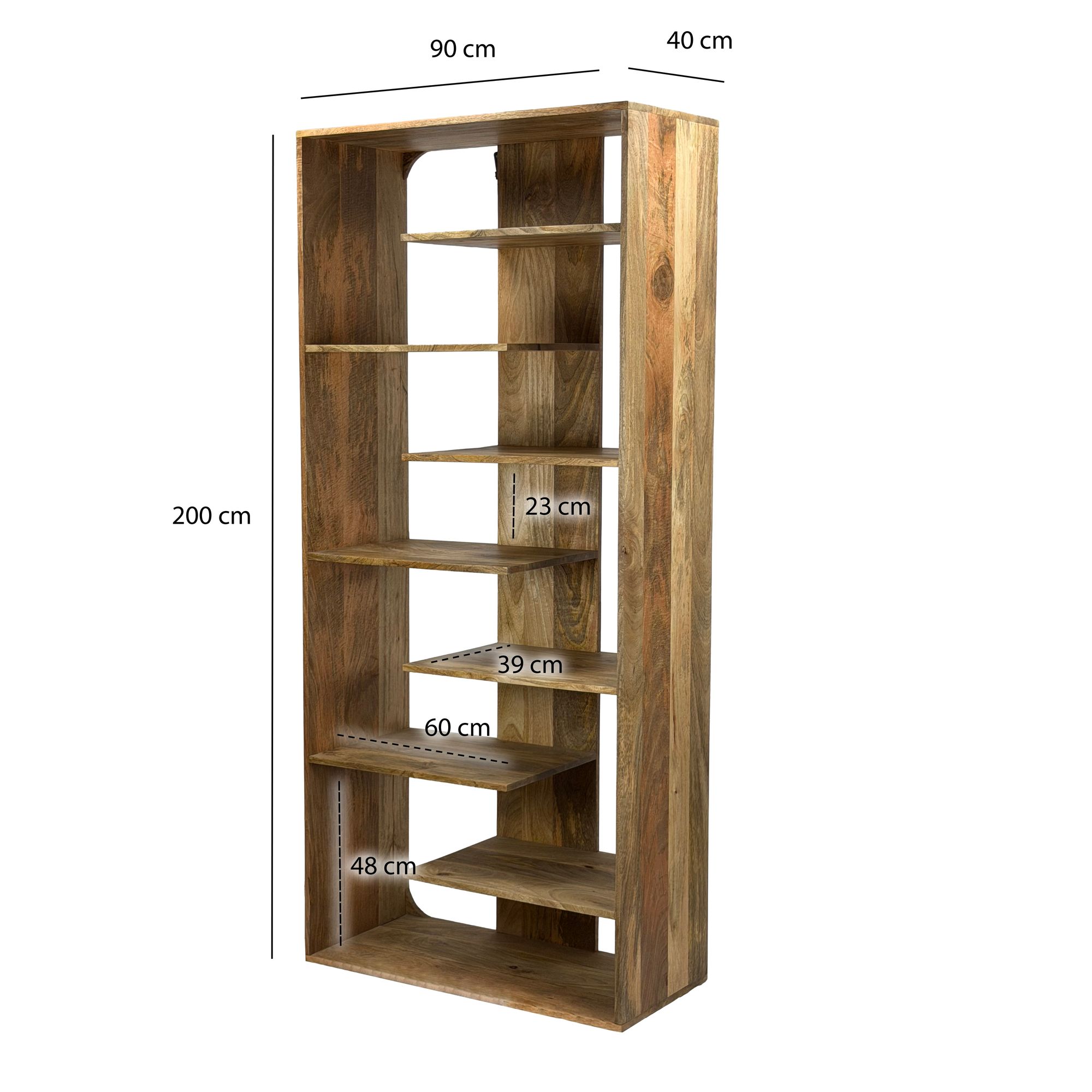 Bücherregal Massivholz Stauraumregal 200cm Wohnregal modern hoch Standregal – Ansicht 3