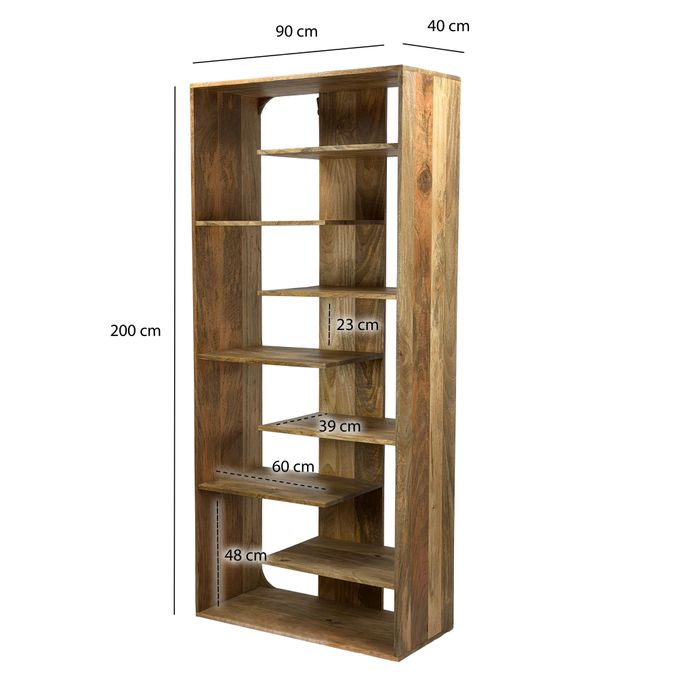 Bücherregal Massivholz Stauraumregal 200cm Wohnregal modern hoch Standregal – Maßzeichnung