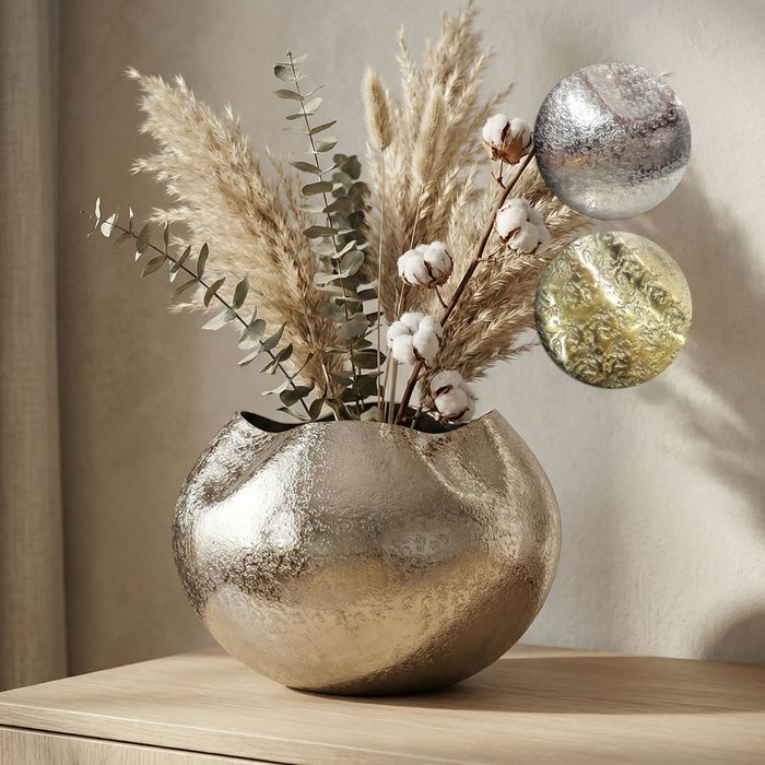 FineBuy Tischvase Aluminium 30cm - Dekovase rund - Metall Vase modern - Wohnzimmer Deko Alu - Design Vase Tisch Dekoration - Pflanzgefäß Handmade