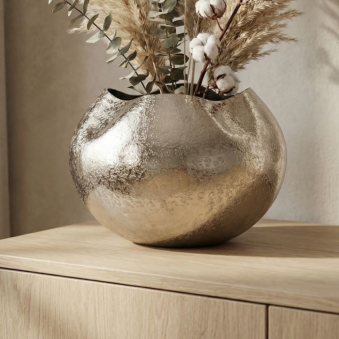 Vase Tischvase 30cm Aluminium Alu Blumenvase Wohndeko Rund Metall Handmade Deko