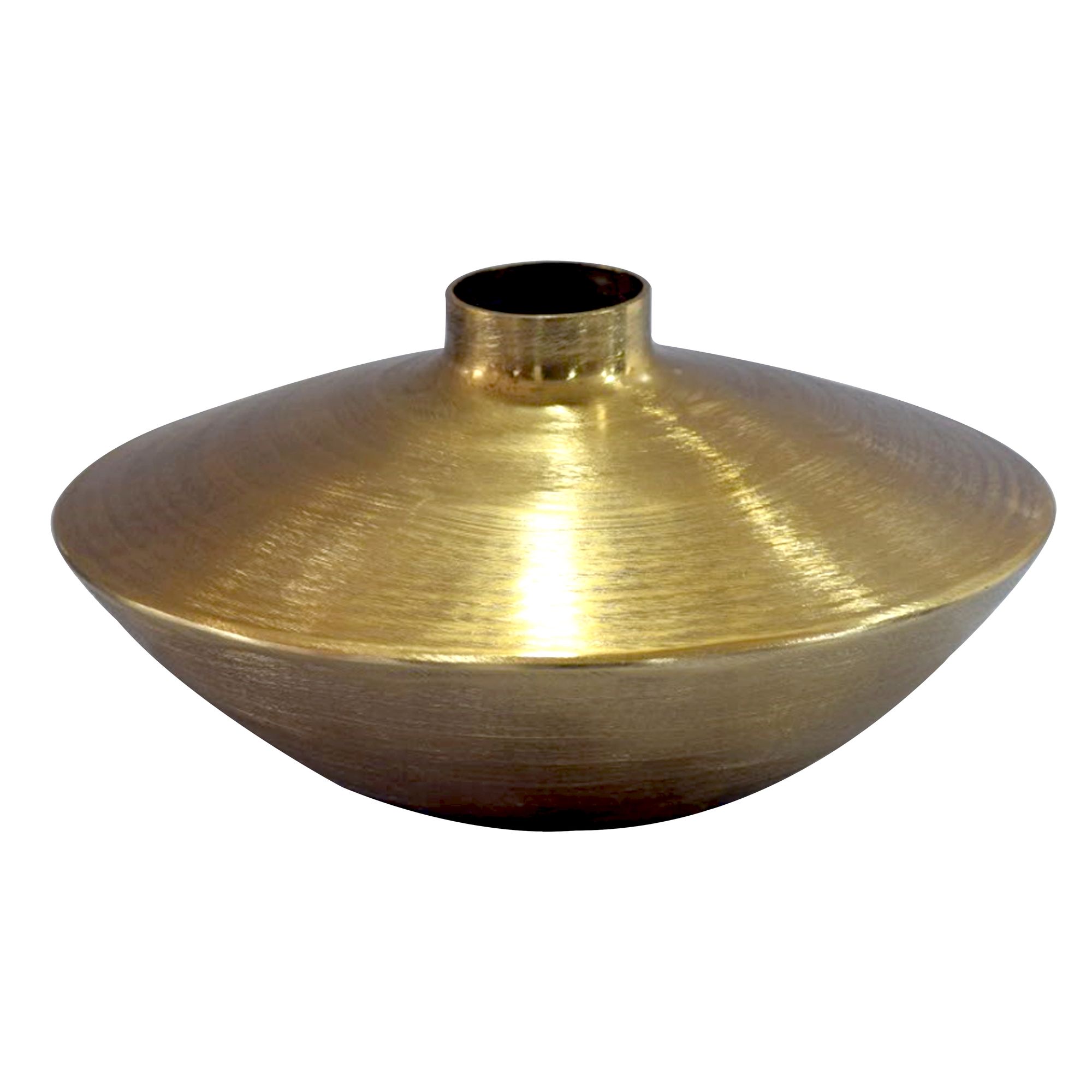 FineBuy Tischvase Aluminium 35cm - Dekovase rund - Metall Vase modern - Wohnzimmer Deko Alu - Design Vase flach Tisch Dekoration - Pflanzgefäß Handmade