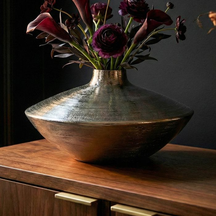 Vase Tischvase 35cm Aluminium Alu Blumenvase Wohndeko Rund Handmade Deko Metall