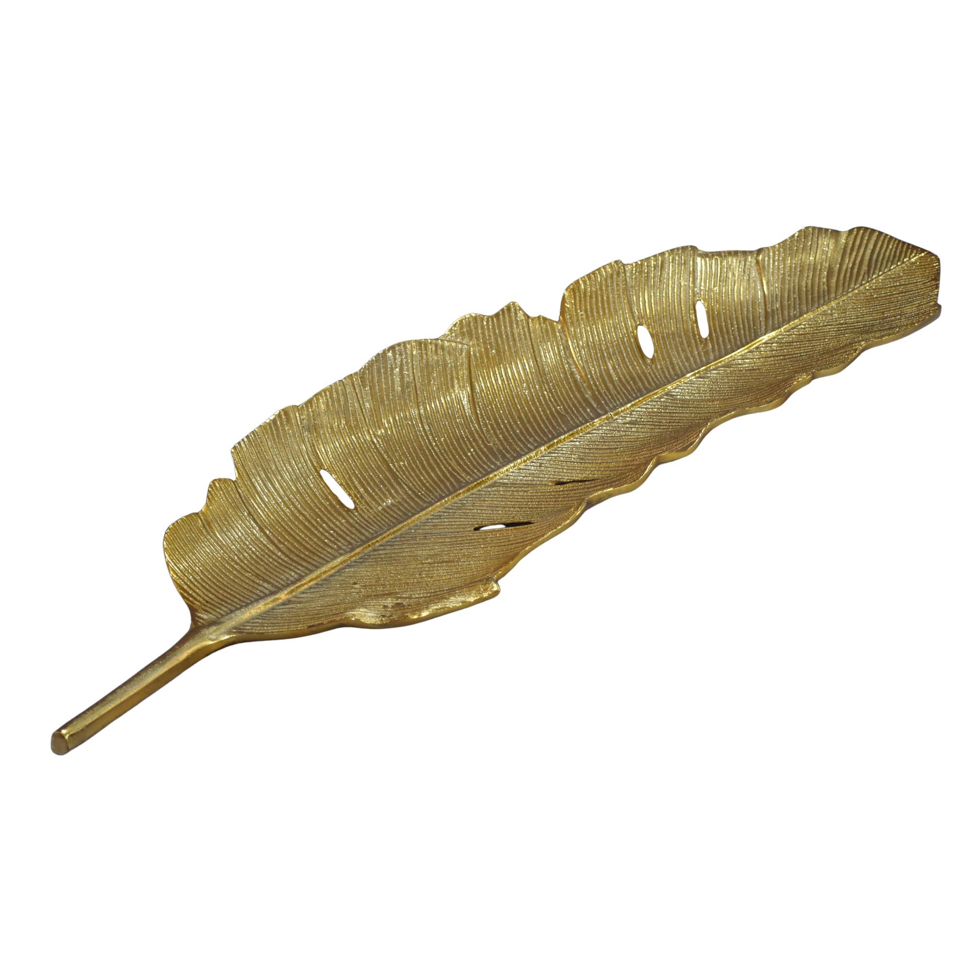 FineBuy Dekoschale Blatt Aluminium Gold Schale - Design Tischdeko Metall Wohnzimmer - Alu Wohnaccessoire Modern - Metallschale Dekoration - Aluschale lang Handmade