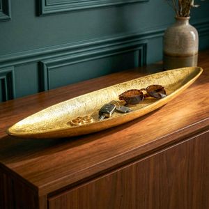 FineBuy Dekoschale Gold Aluminium Schale - Design Tischdeko Metall Wohnzimmer - Alu Wohnaccessoire Modern - Metallschale Dekoration - Aluschale lang schmal Handmade