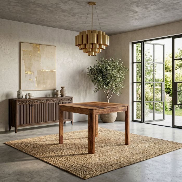 FineBuy Esstisch Sheesham Massivholz 80x80 cm Dunkelbraun - Quadratischer Esszimmertisch Holz - Küchentisch modern für 4 Personen - Stabiler Holztisch - Tisch für Esszimmer Bistrotisch Handmade