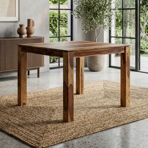 FB115613 FineBuy Esstisch Massivholz Sheesham 80x80 cm Dunkelbraun - Quadratischer Esszimmertisch Holz - Küchentisch modern für 4 Personen - Stabiler Holztisch - Tisch für Esszimmer Bistrotisch Handmade