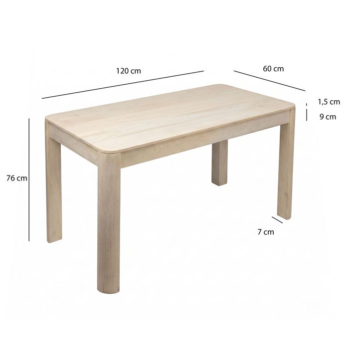 Esstisch Massivholz 120cm Esszimmertisch White Wash Küchentisch 6 Personen Tisch – Maßzeichnung