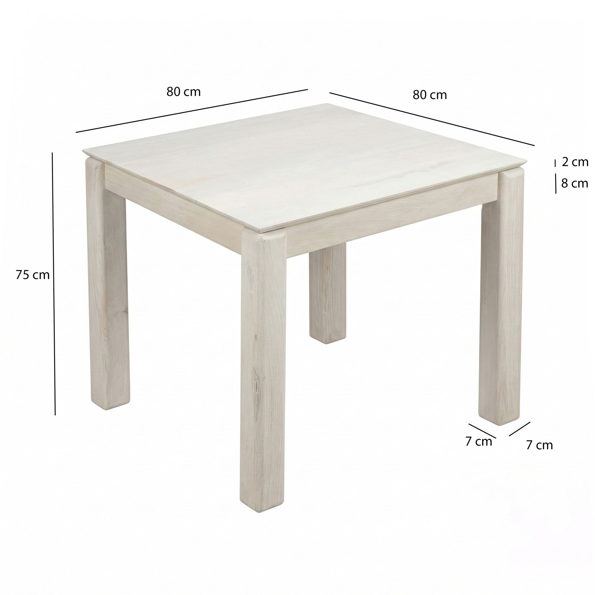 Esstisch Massivholz 80cm Esszimmertisch White Wash Küchentisch 4 Personen Tisch – Ansicht 3