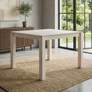 FB115623 FineBuy Esstisch Massivholz Mango 80x80 cm White Wash - Quadratischer Esszimmertisch Holz - Küchentisch modern für 4 Personen - Stabiler Holztisch - Tisch für Esszimmer Bistrotisch Handmade