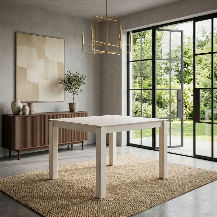 FineBuy Esstisch Massivholz Mango 80x80 cm White Wash - Quadratischer Esszimmertisch Holz - Küchentisch modern für 4 Personen - Stabiler Holztisch - Tisch für Esszimmer Bistrotisch Handmade