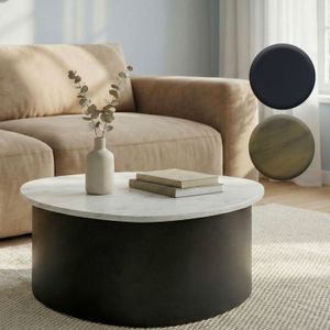 FineBuy Couchtisch 63cm mit weißer Marmor Tischplatte - Wohnzimmertisch Alu organische Form - Sofatisch Aluminium modern - Design Beistelltisch Metallgestell Handmade