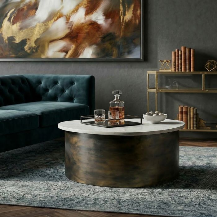 Couchtisch 63cm Marmor Weiß Wohnzimmertisch Sofatisch Metall Beistelltisch Alu