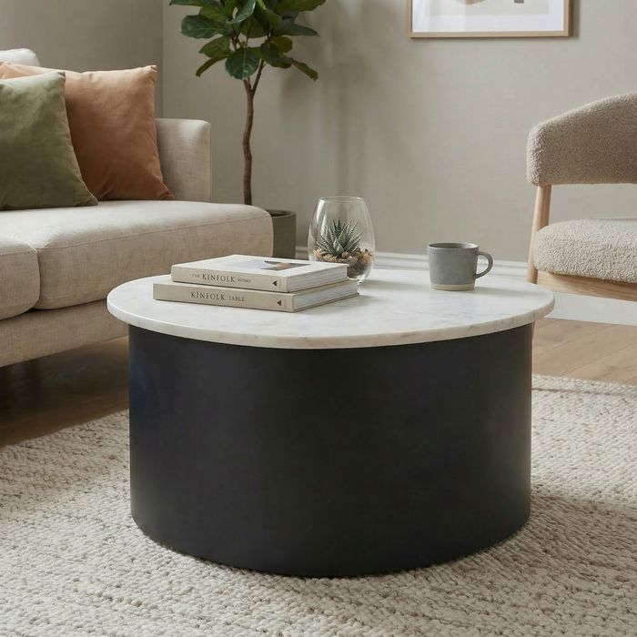 Couchtisch 63cm Marmor Weiß Wohnzimmertisch Sofatisch Metall Beistelltisch Alu