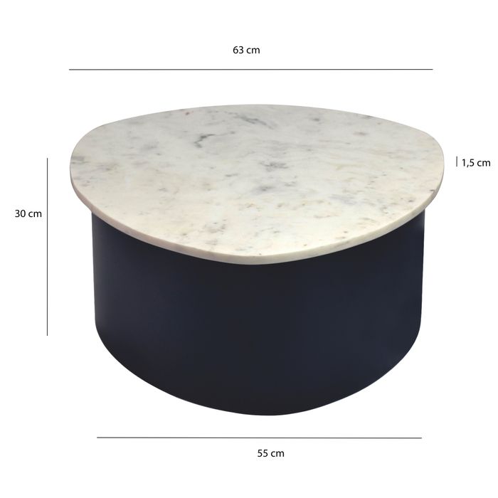 Couchtisch 63cm Marmor Weiß Wohnzimmertisch Sofatisch Metall Beistelltisch Alu – Maßzeichnung
