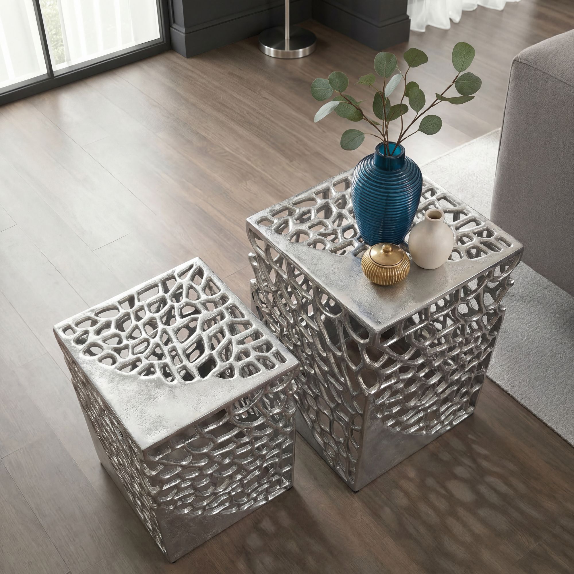 Satztisch 2er Set Beistelltisch Metall Aluminium Couchtisch Wohnzimmertisch Alu – Ansicht 4