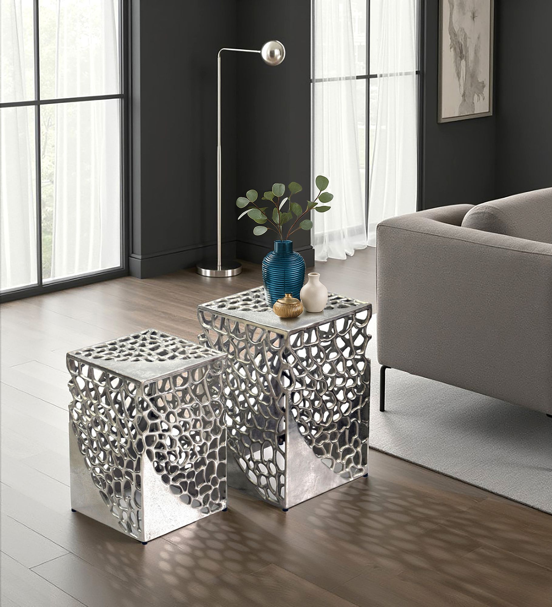 Satztisch 2er Set Beistelltisch Metall Aluminium Couchtisch Wohnzimmertisch Alu – Ansicht 2