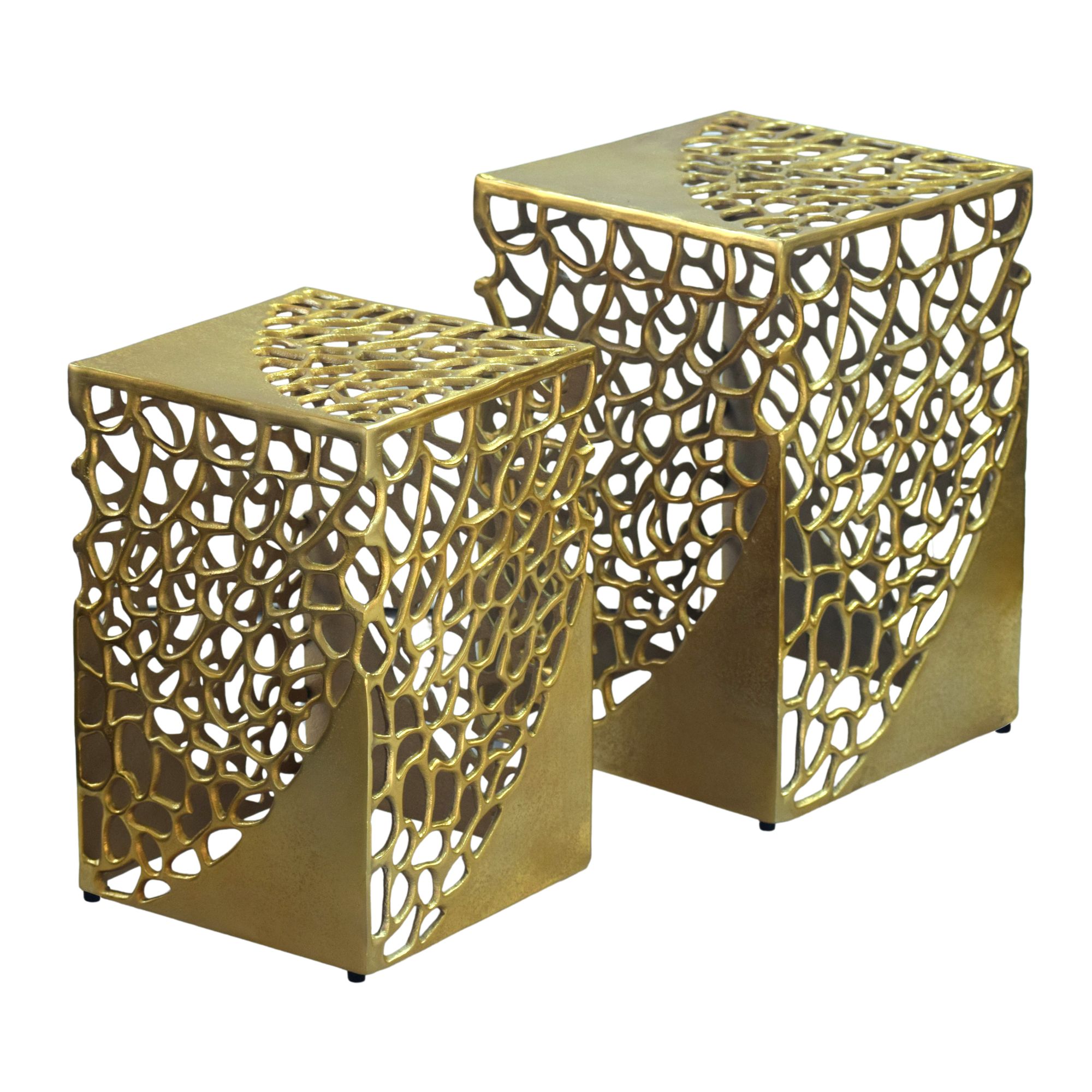 FineBuy 2er Set Beistelltisch Aluminium - Design Couchtisch Set - Metalltisch Wohnzimmertisch modern Alu - Sofatisch quadratisch Metall - Loungetisch Set Satztisch Handmade