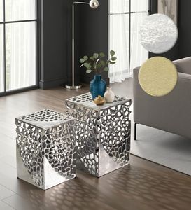 FineBuy 2er Set Beistelltisch Aluminium - Design Couchtisch Set - Metalltisch Wohnzimmertisch modern Alu - Sofatisch quadratisch Metall - Loungetisch Set Satztisch Handmade