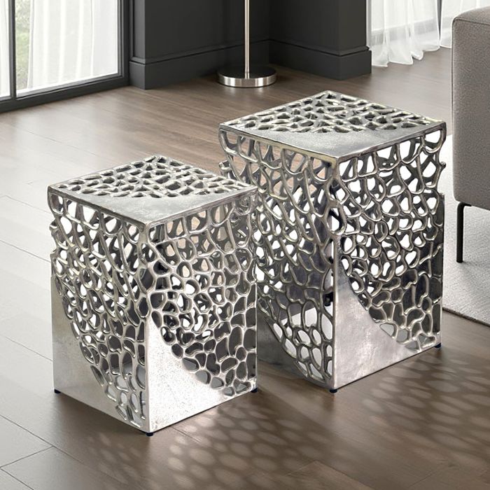 Satztisch 2er Set Beistelltisch Metall Aluminium Couchtisch Wohnzimmertisch Alu