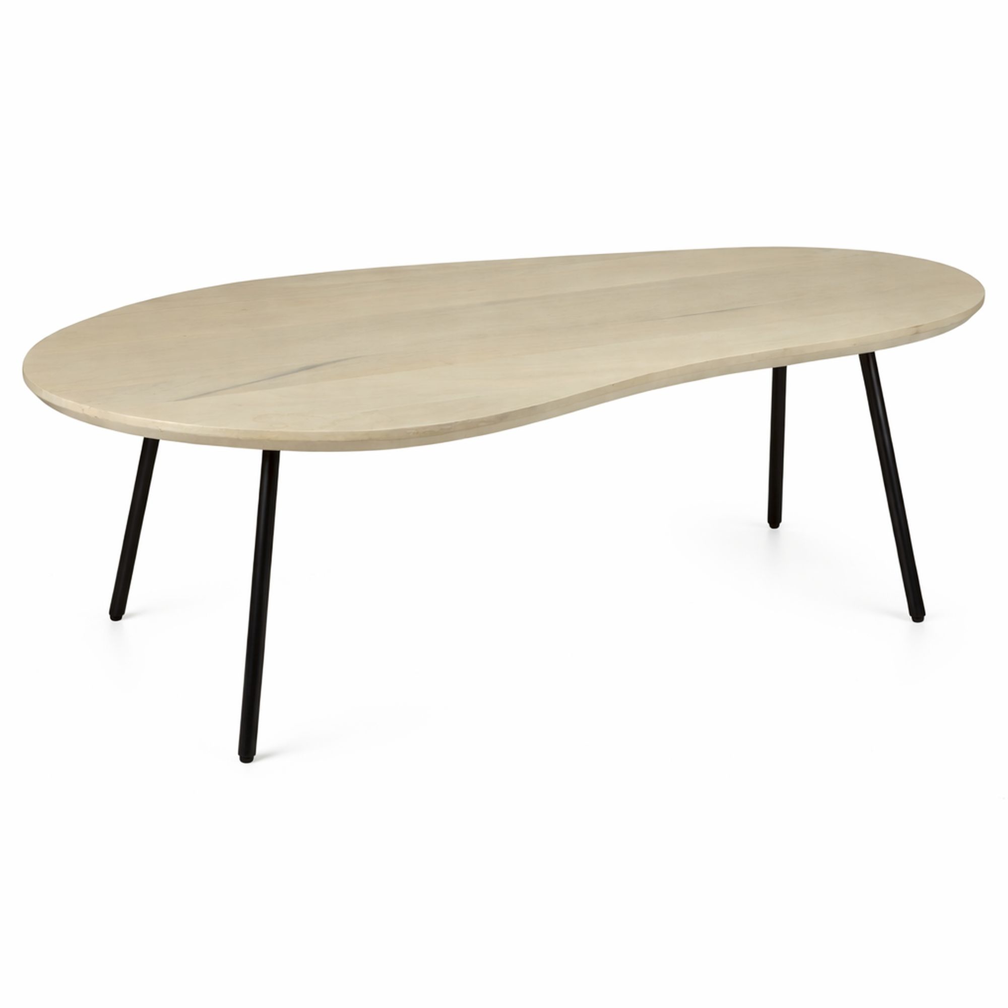 FineBuy Couchtisch Nierenform Mango Massivholz white wash 122 cm - Wohnzimmertisch Holz - Sofatisch Retro - Beistelltisch Metall Gestell - Design Tisch Handmade