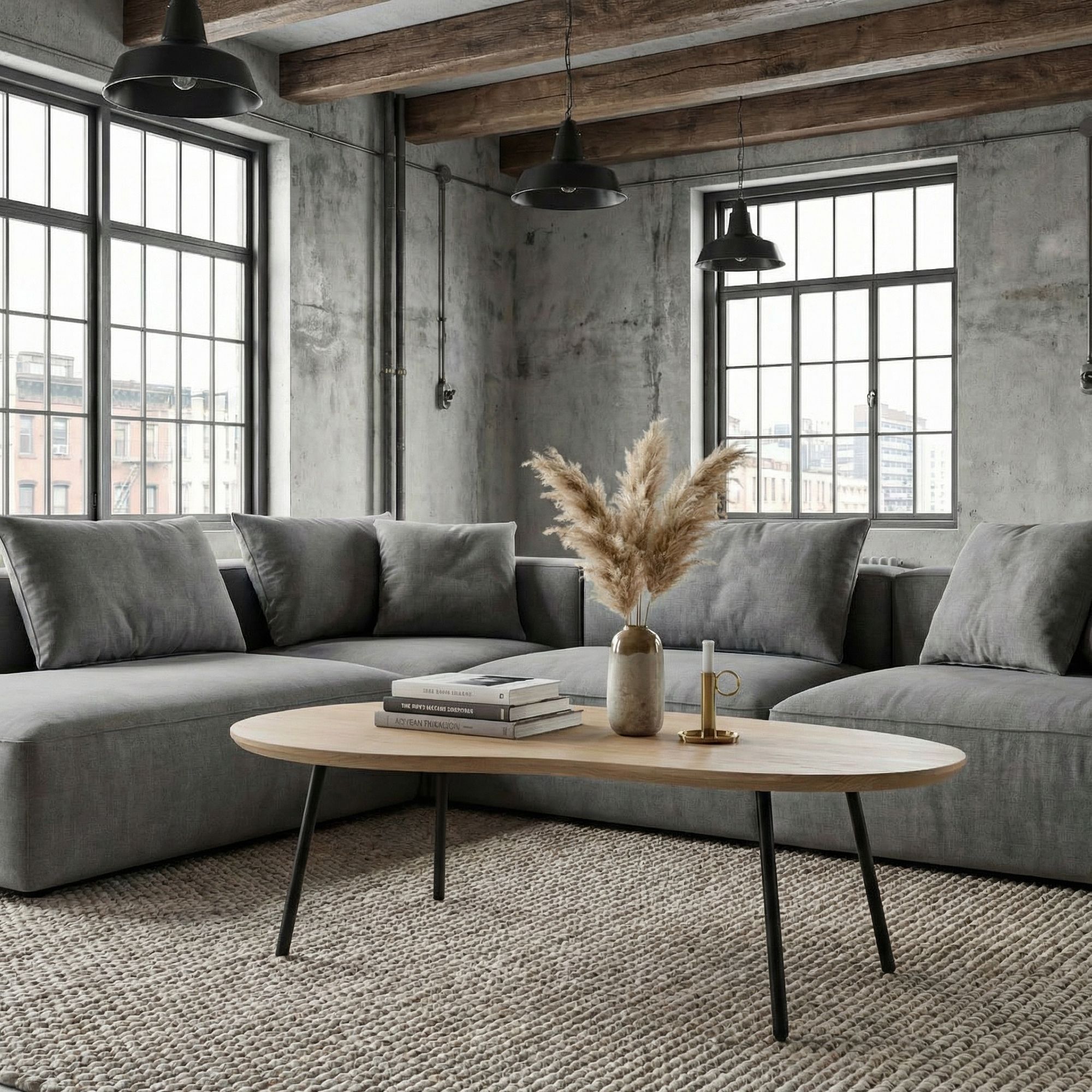 Couchtisch Nierenform 122cm Massivholz white wash Wohnzimmertisch Beistelltisch – Ansicht 1