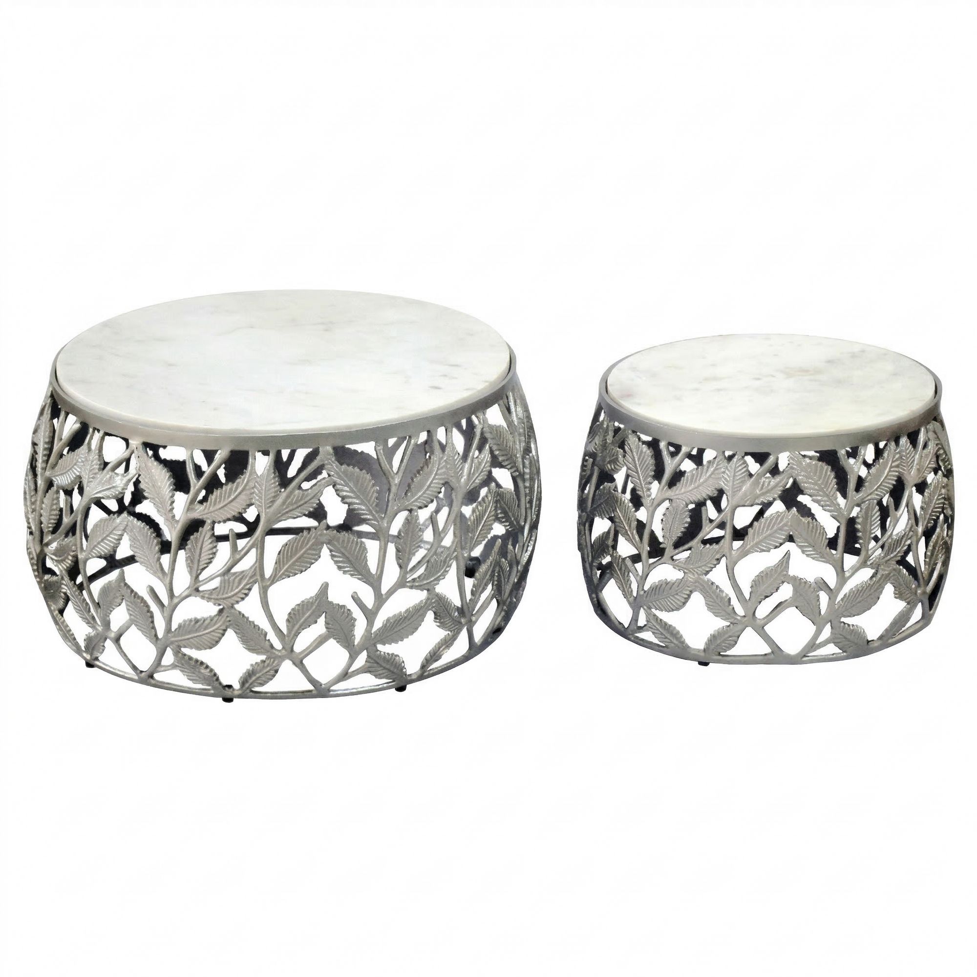 2er Set Couchtisch Marmor Metall rund Wohnzimmertisch Beistelltisch Satztisch – Ansicht 6