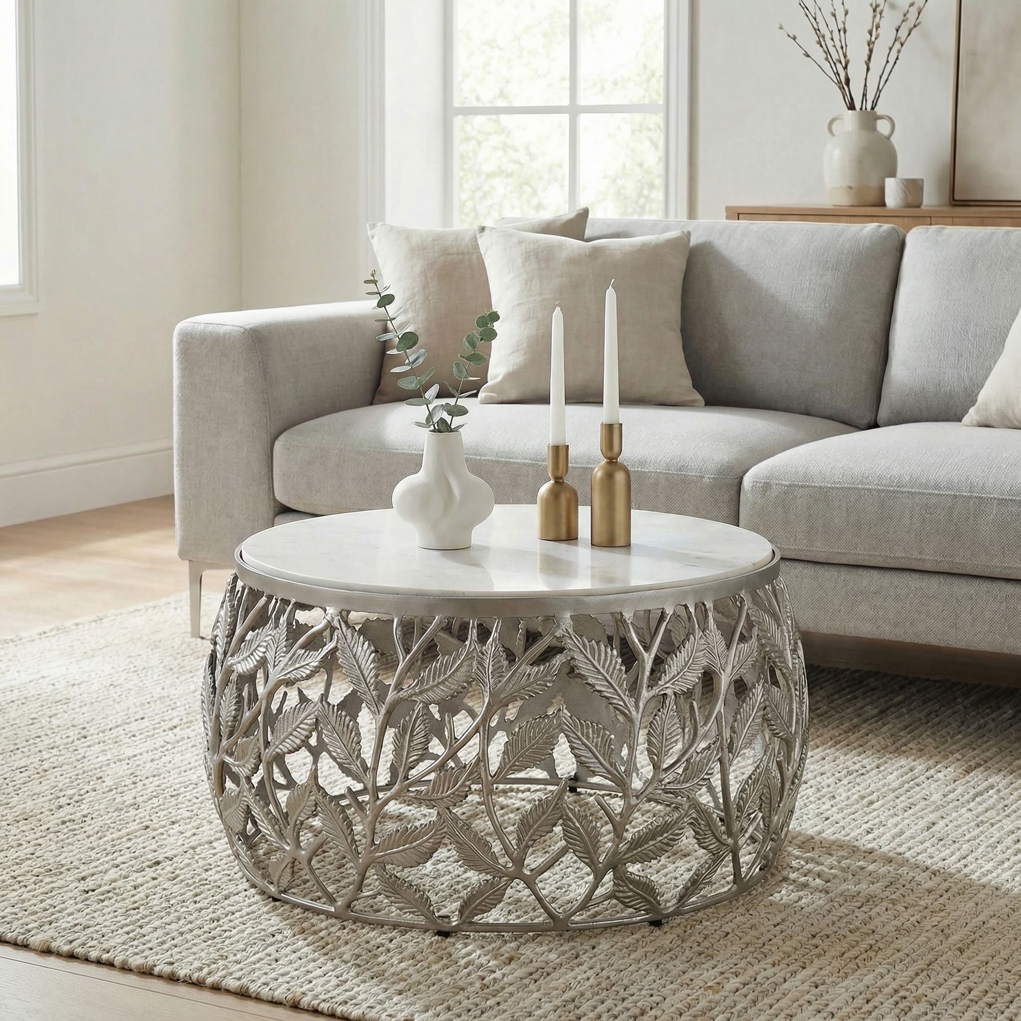 Couchtisch 60cm Marmor Wohnzimmertisch Alu Sofatisch Beistelltisch Rund Modern – Ansicht 1