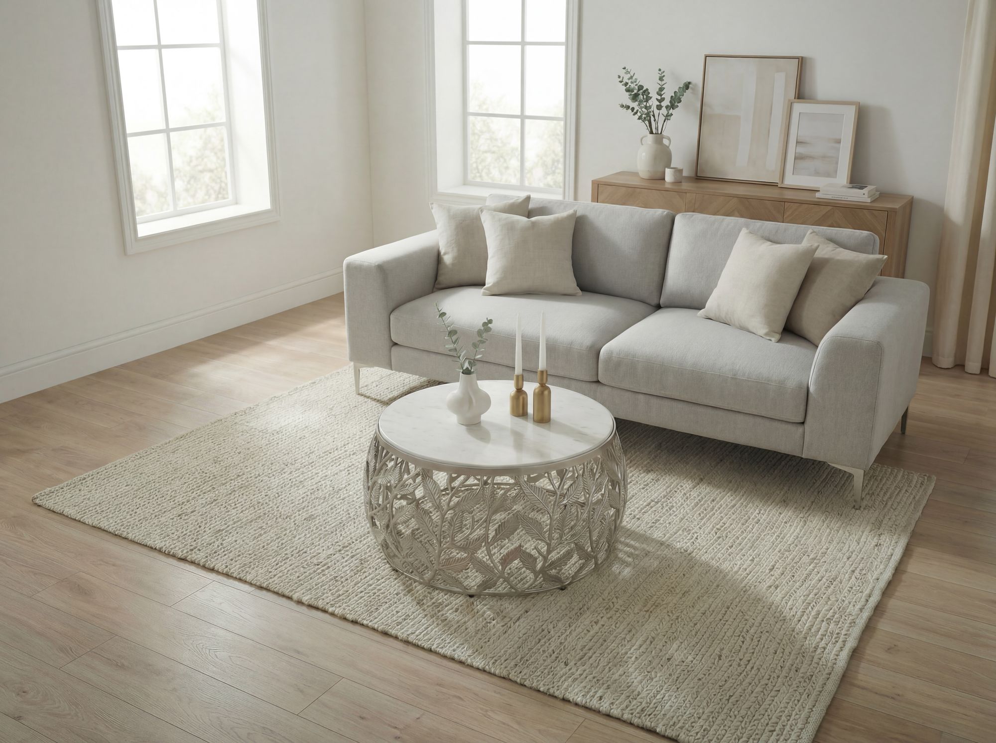 Couchtisch 60cm Marmor Wohnzimmertisch Alu Sofatisch Beistelltisch Rund Modern – Ansicht 2
