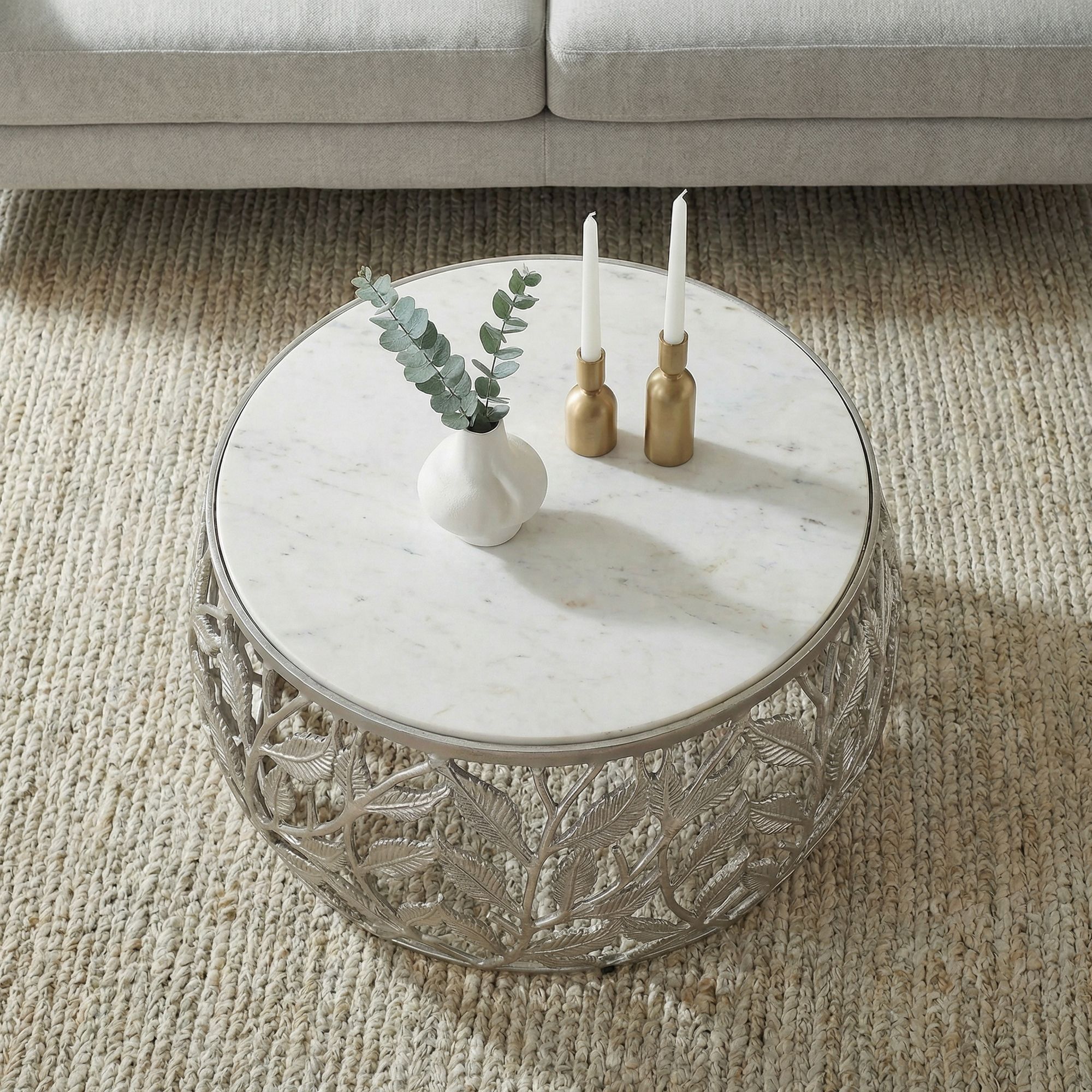 Couchtisch 60cm Marmor Wohnzimmertisch Alu Sofatisch Beistelltisch Rund Modern – Ansicht 4