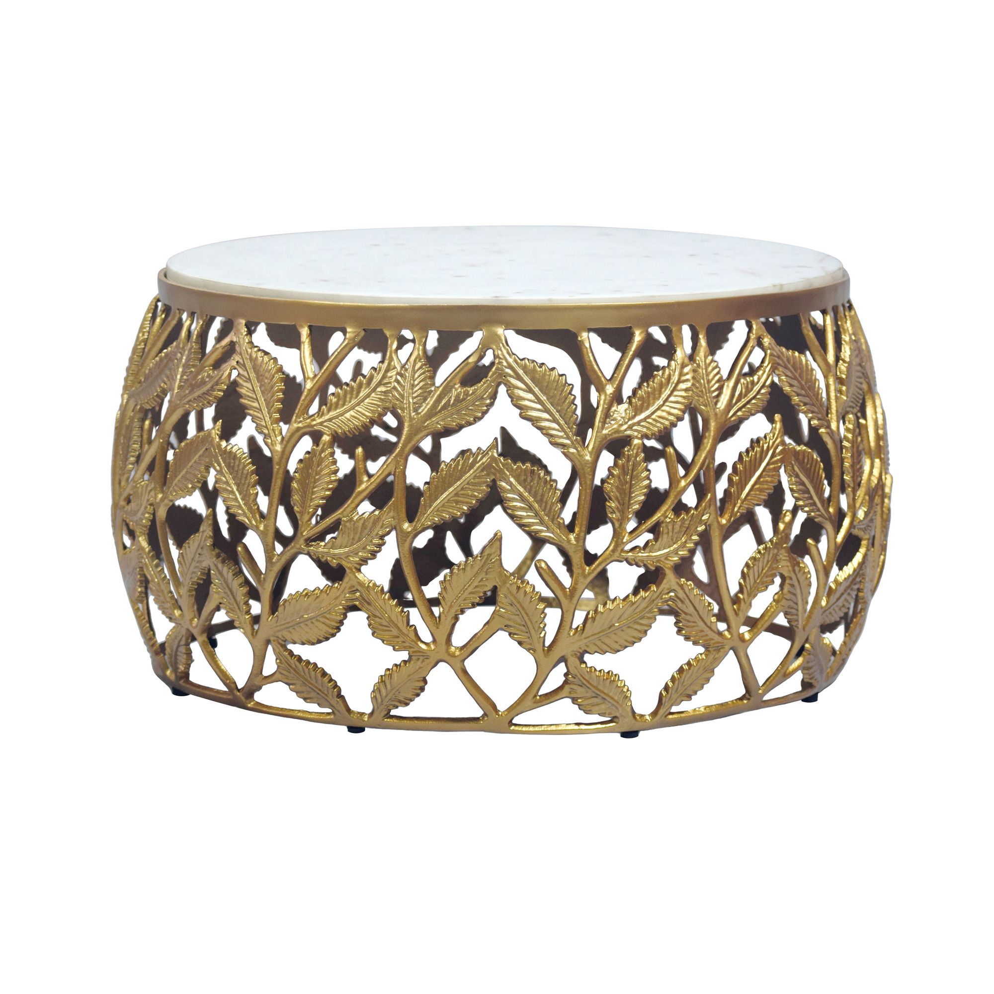 FineBuy Couchtisch 60cm mit weißer Marmor Tischplatte - Wohnzimmertisch rund - Sofatisch modern - Beistelltisch Aluminium - Design Beistelltisch Wohnzimmer Metallgestell Handmade