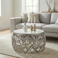 Couchtisch 60cm Marmor Wohnzimmertisch Alu Sofatisch Beistelltisch Rund Modern – Ansicht 1