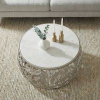 Couchtisch 60cm Marmor Wohnzimmertisch Alu Sofatisch Beistelltisch Rund Modern – Ansicht 4