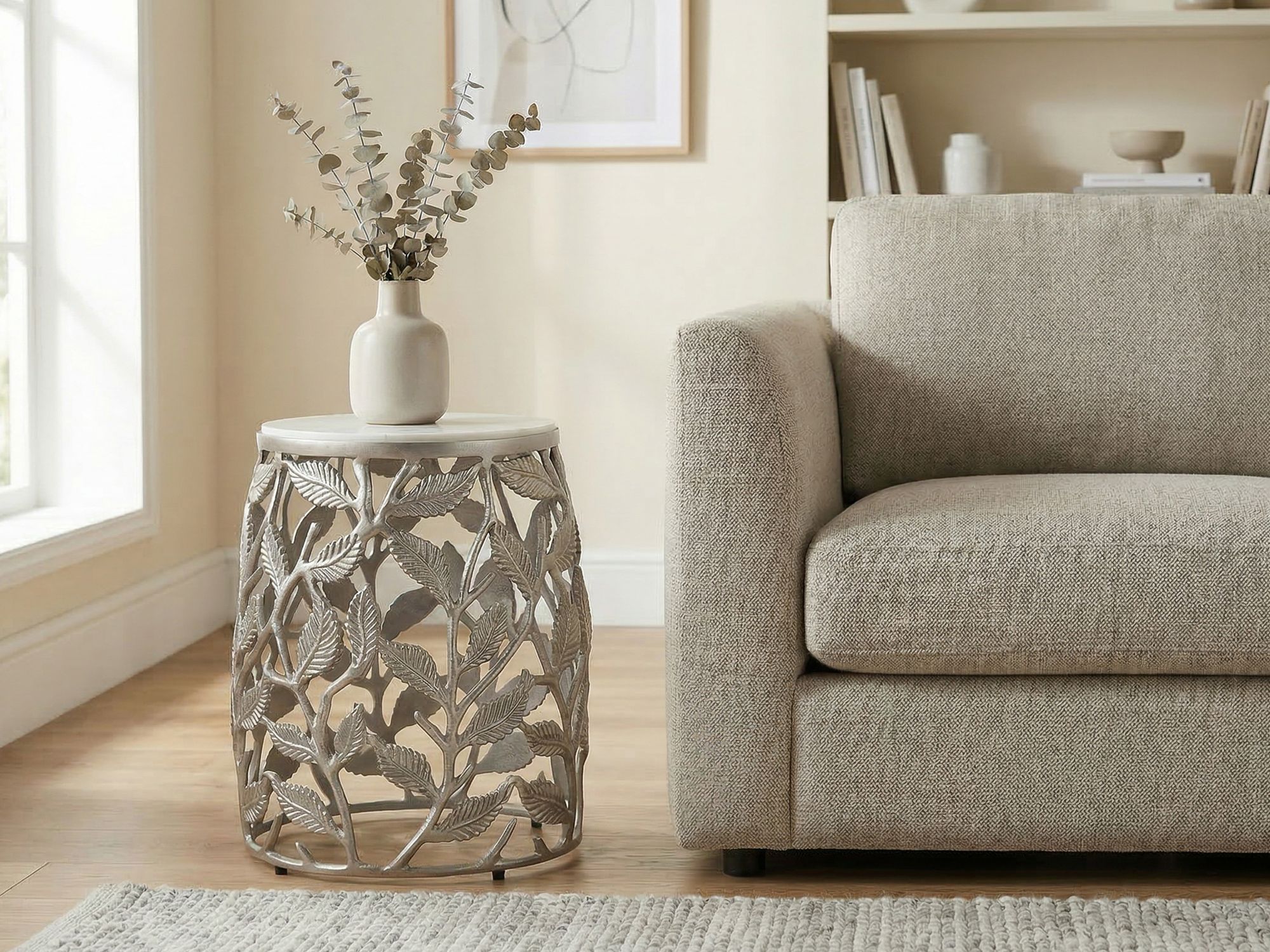 Beistelltisch 40cm Marmor Wohnzimmertisch Alu Sofatisch Couchtisch Rund Metall – Ansicht 2